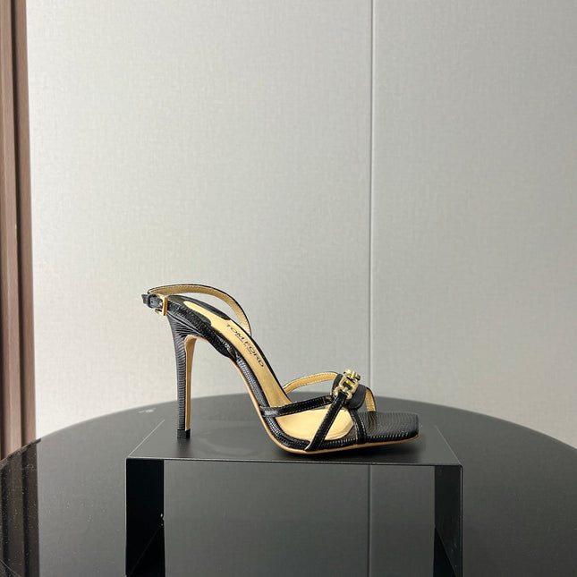 PADLOCK HIGH HEELS 10 CM IN BLACK LAMBSKIN