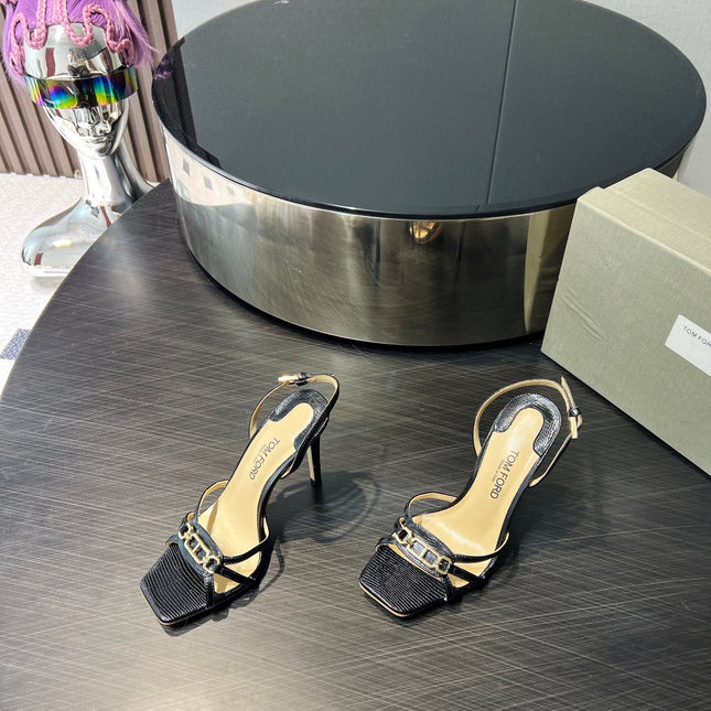 PADLOCK HIGH HEELS 10 CM IN BLACK LAMBSKIN