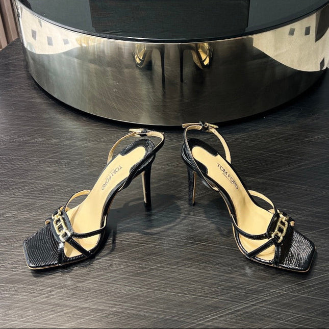 PADLOCK HIGH HEELS 10 CM IN BLACK LAMBSKIN