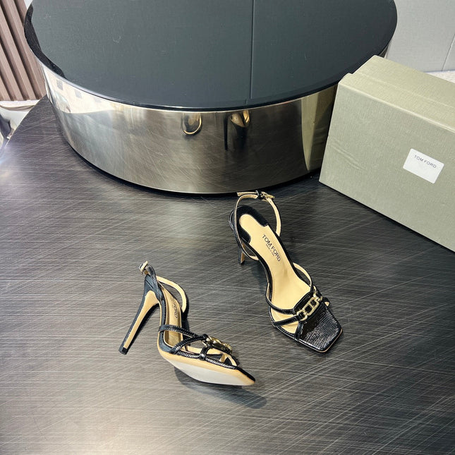 PADLOCK HIGH HEELS 10 CM IN BLACK LAMBSKIN