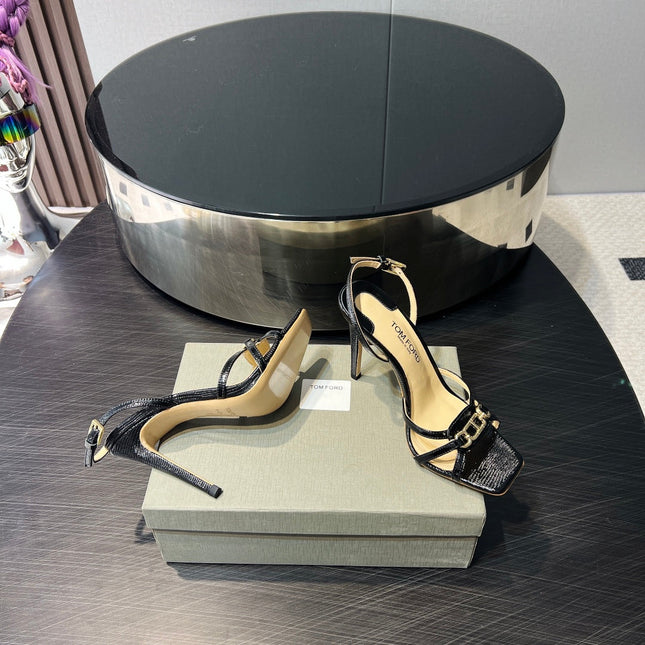 PADLOCK HIGH HEELS 10 CM IN BLACK LAMBSKIN