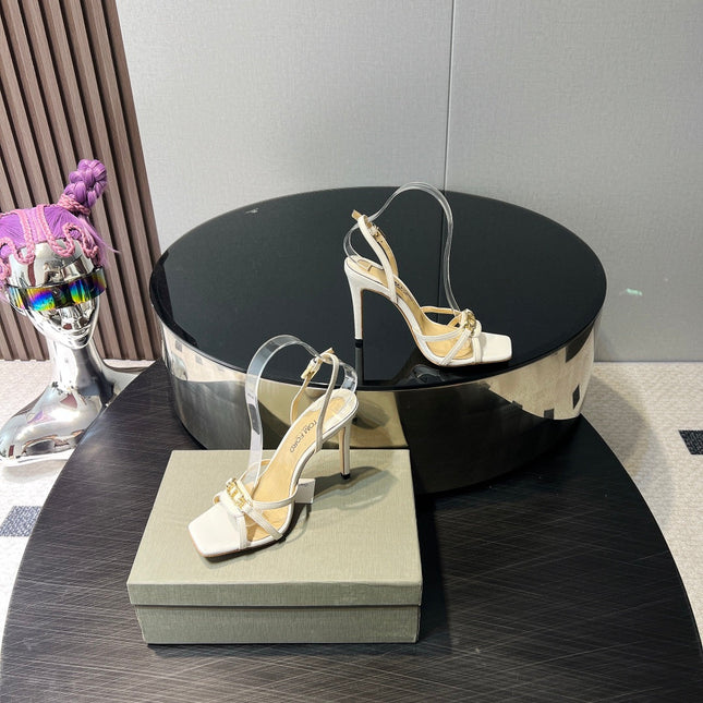 PADLOCK HIGH HEELS 10 CM IN WHITE LAMBSKIN