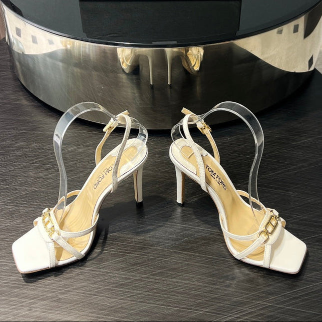 PADLOCK HIGH HEELS 10 CM IN WHITE LAMBSKIN