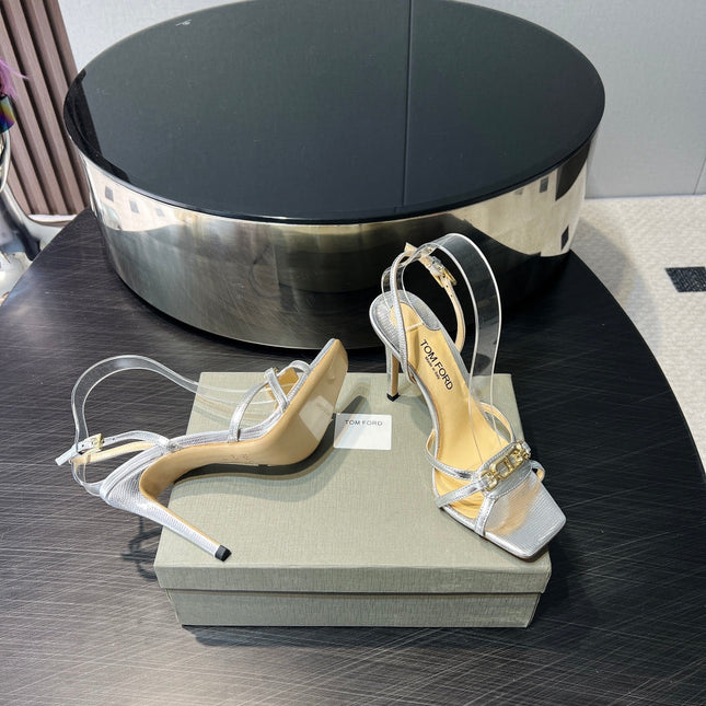 PADLOCK HIGH HEELS 10 CM IN SILVER LAMBSKIN