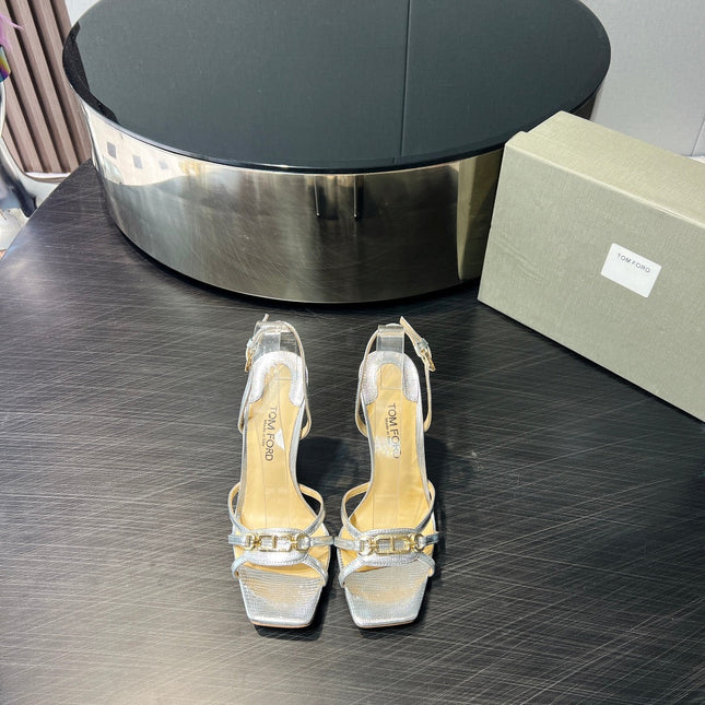 PADLOCK HIGH HEELS 10 CM IN SILVER LAMBSKIN