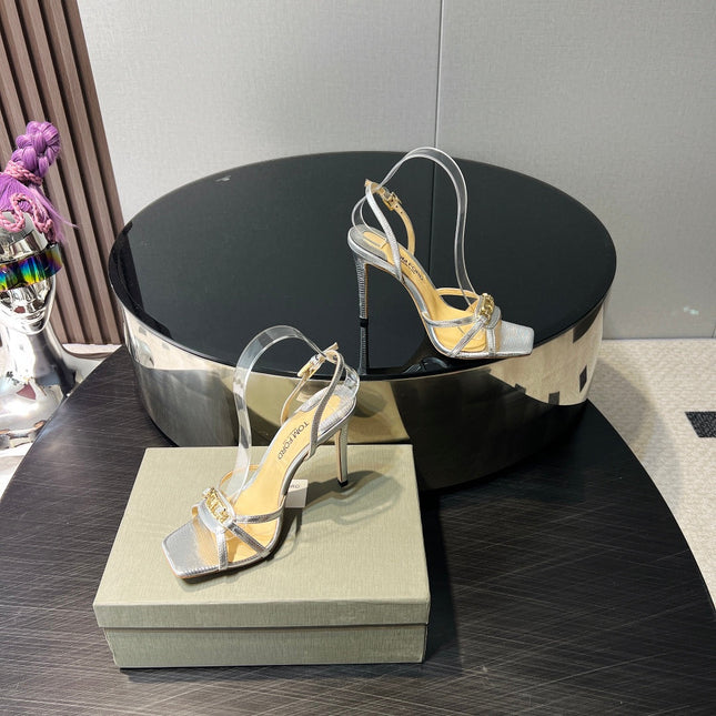 PADLOCK HIGH HEELS 10 CM IN SILVER LAMBSKIN