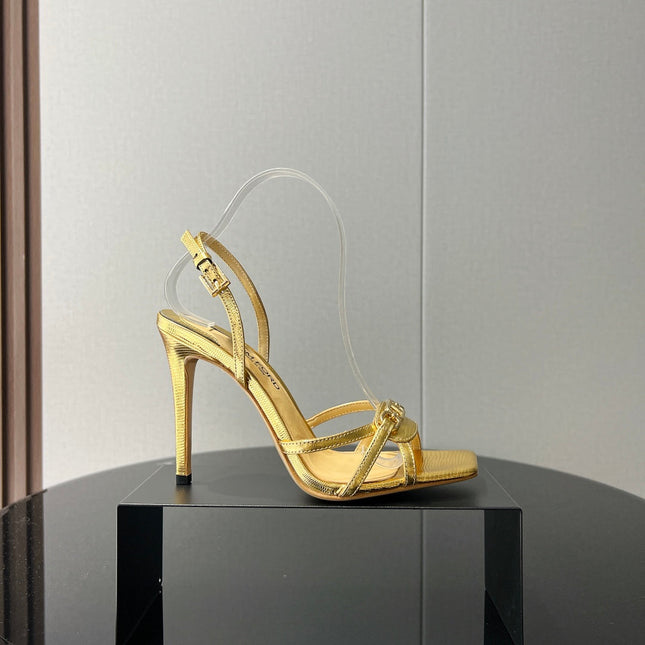 PADLOCK HIGH HEELS 10 CM IN METALLIC GOLD LAMBSKIN