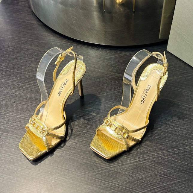 PADLOCK HIGH HEELS 10 CM IN METALLIC GOLD LAMBSKIN