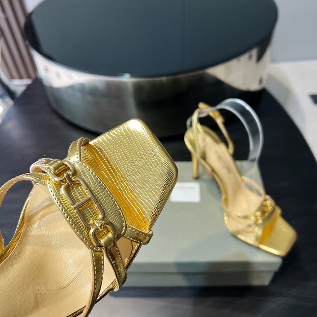 PADLOCK HIGH HEELS 10 CM IN METALLIC GOLD LAMBSKIN