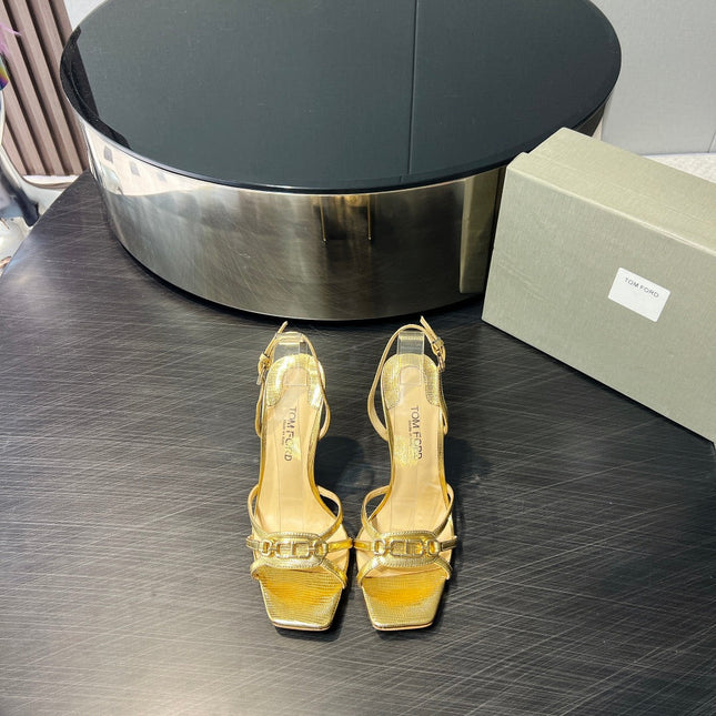 PADLOCK HIGH HEELS 10 CM IN METALLIC GOLD LAMBSKIN