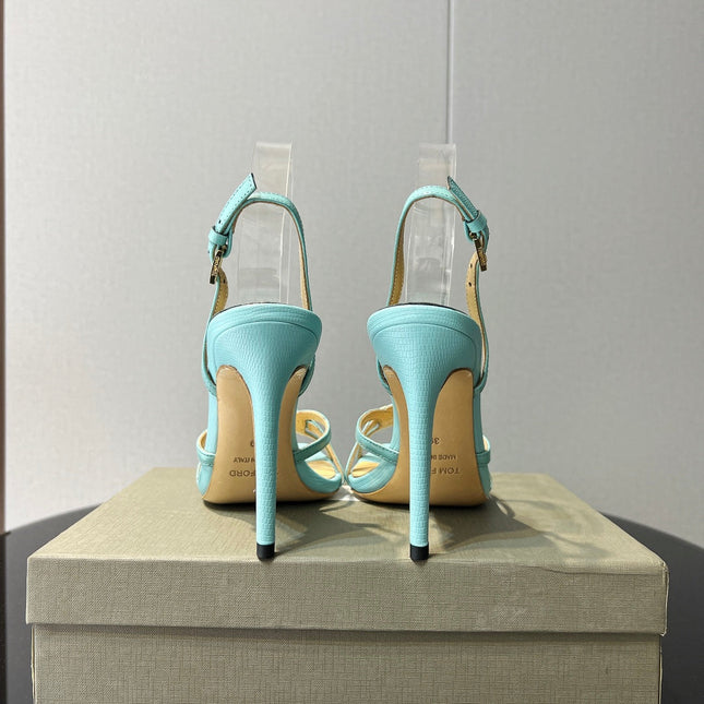 PADLOCK HIGH HEELS 10 CM IN SKY BLUE LAMBSKIN