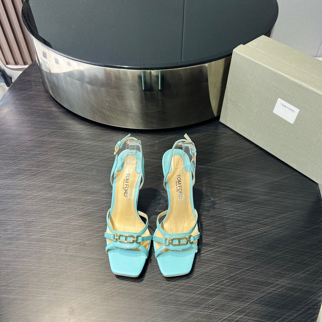 PADLOCK HIGH HEELS 10 CM IN SKY BLUE LAMBSKIN