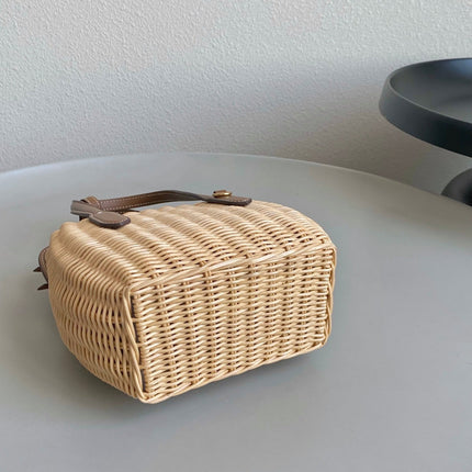 BASKET 20 BAG IN BROWN BEIGE WICKER AND LEATHER