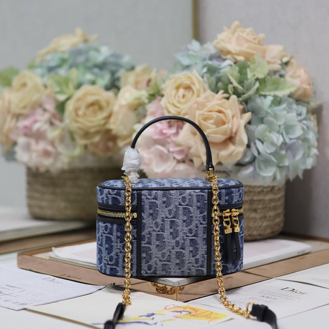 CARO MINI 16 VANITY CASE IN CERULEAN BLUE MONOGRAM DENIM