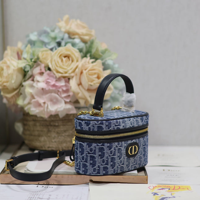 CARO MINI 16 VANITY CASE IN CERULEAN BLUE MONOGRAM DENIM