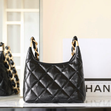 CHANEL 25S HOBO BAG 22 CM IN BLACK LAMBSKIN WITH GOLD HARDWARE