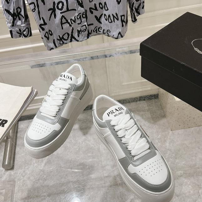 PRA DOWNTOWN BOLD SNEAKERS WHITE AND LIGHT GRAY CALFSKIN