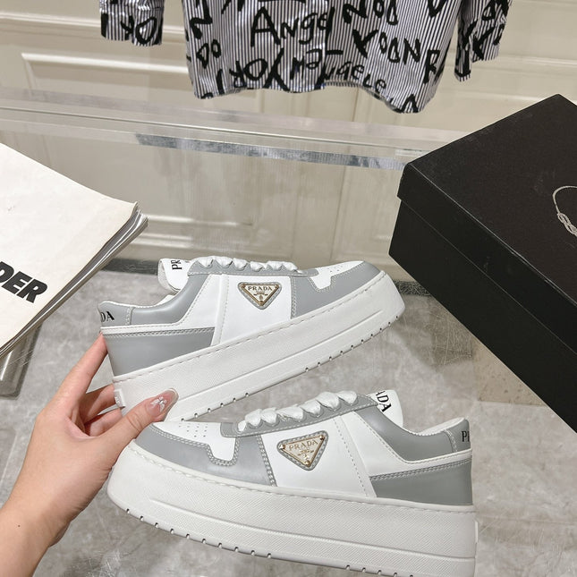 PRA DOWNTOWN BOLD SNEAKERS WHITE AND LIGHT GRAY CALFSKIN