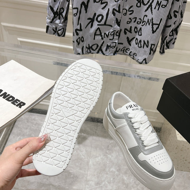 PRA DOWNTOWN BOLD SNEAKERS WHITE AND LIGHT GRAY CALFSKIN