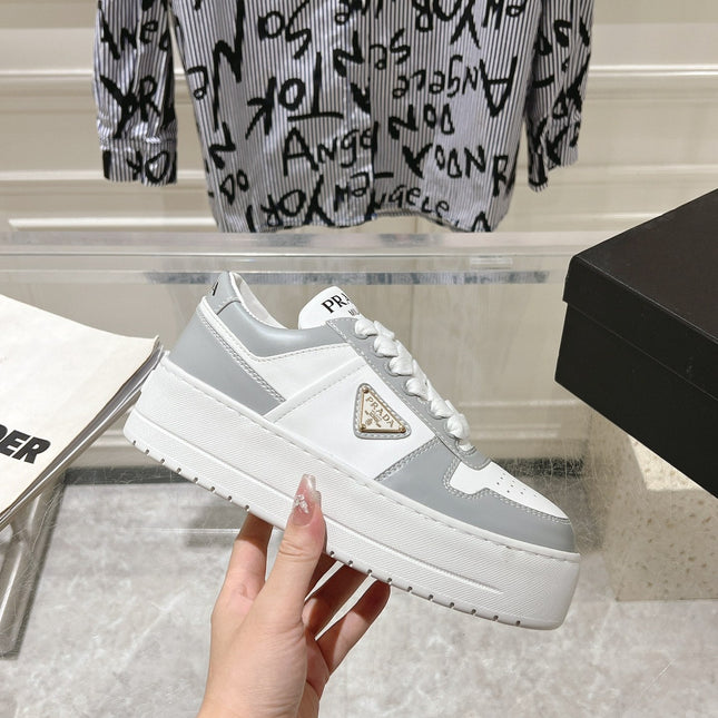 PRA DOWNTOWN BOLD SNEAKERS WHITE AND LIGHT GRAY CALFSKIN