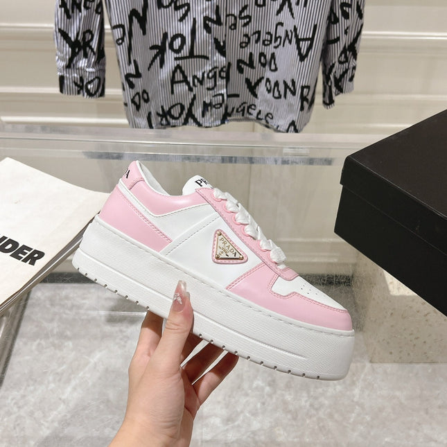 PRA DOWNTOWN BOLD SNEAKERS WHITE AND LIGHT PINK CALFSKIN