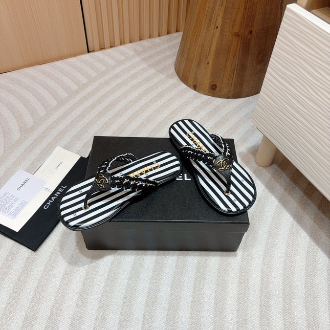 CC WOVEN FLIP FLOP WHITE MIX BLACK SHEEPSKIN