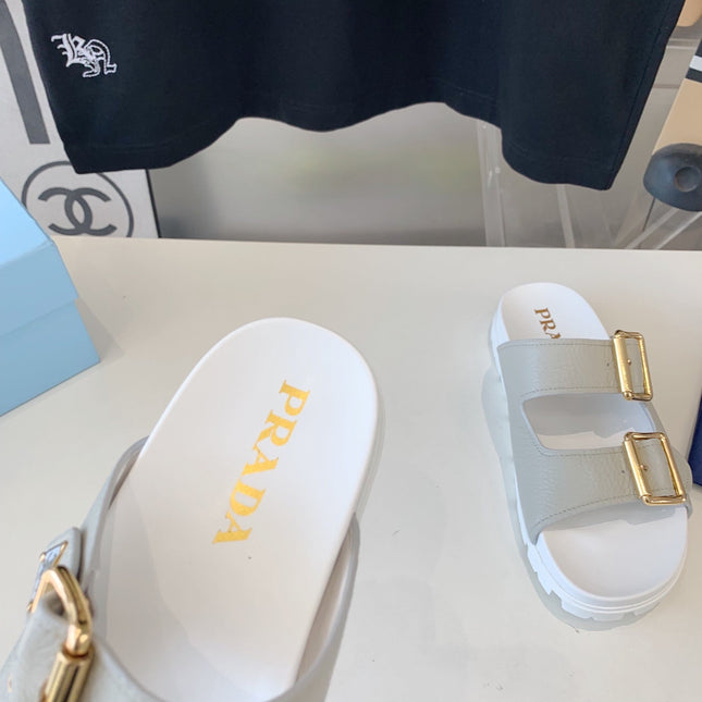 PRA STRAP SLIDES SANDALS WHITE AND LIGHT GRAY SUEDE