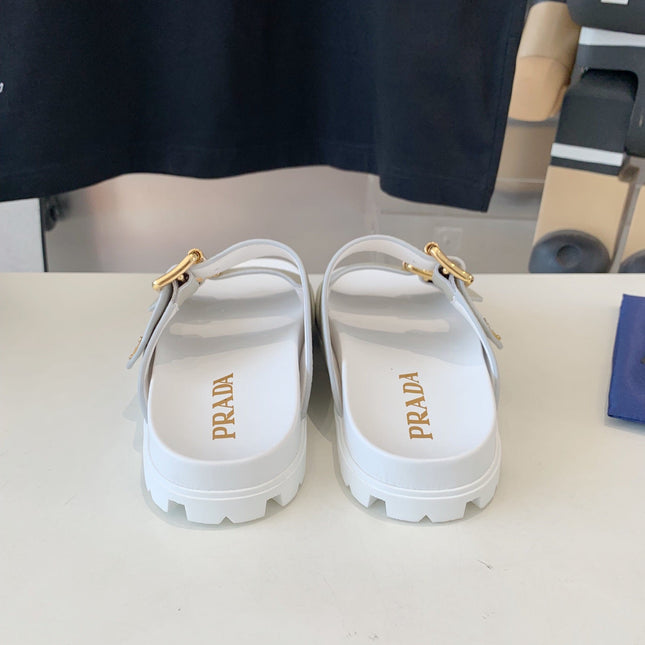 PRA STRAP SLIDES SANDALS WHITE AND LIGHT GRAY SUEDE