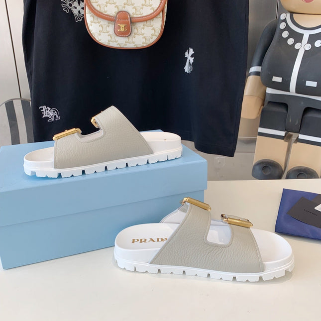 PRA STRAP SLIDES SANDALS WHITE AND LIGHT GRAY SUEDE