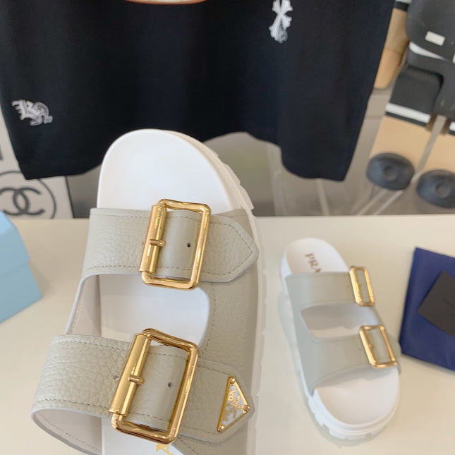 PRA STRAP SLIDES SANDALS WHITE AND LIGHT GRAY SUEDE