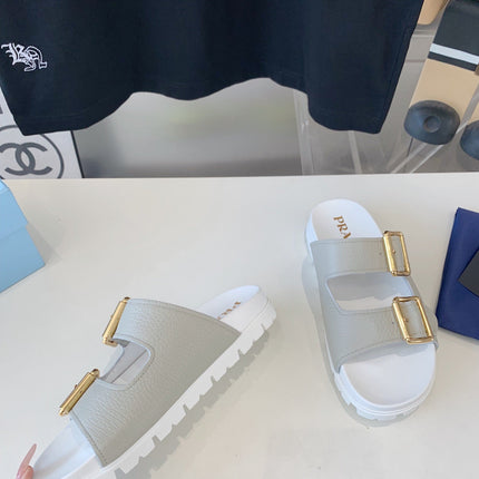 PRA STRAP SLIDES SANDALS WHITE AND LIGHT GRAY SUEDE