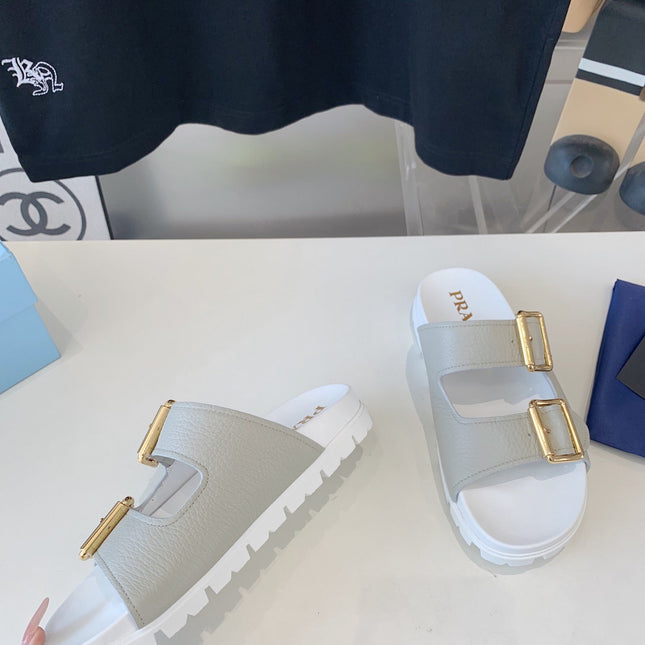 PRA STRAP SLIDES SANDALS WHITE AND LIGHT GRAY SUEDE