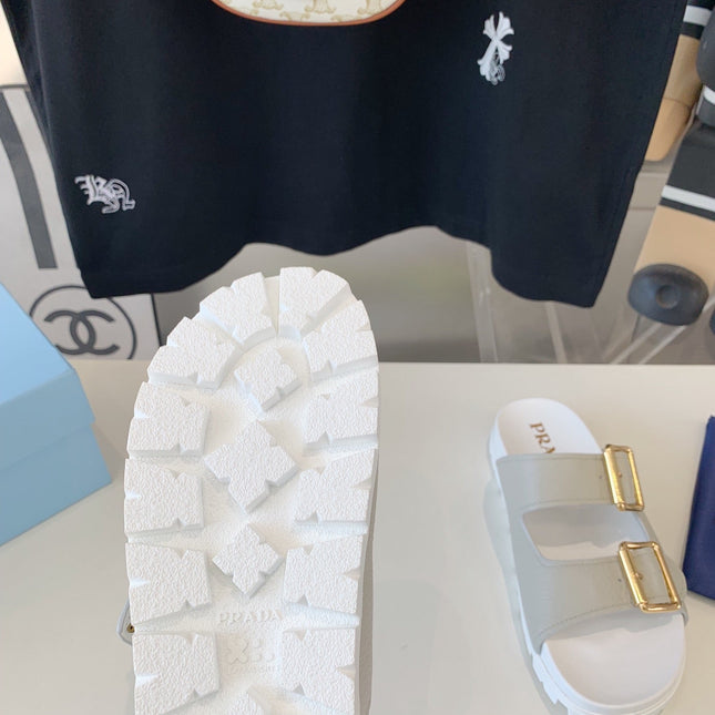 PRA STRAP SLIDES SANDALS WHITE AND LIGHT GRAY SUEDE