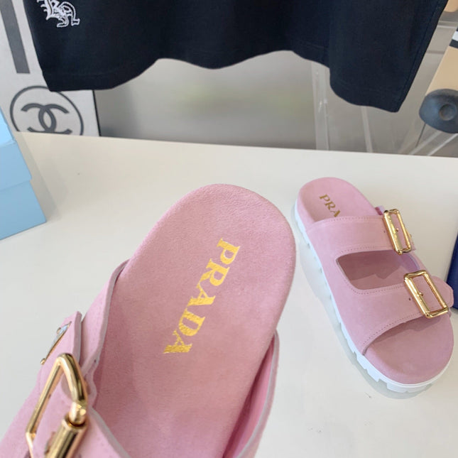 PRA STRAP SLIDES SANDALS PASTEL PINK SUEDE