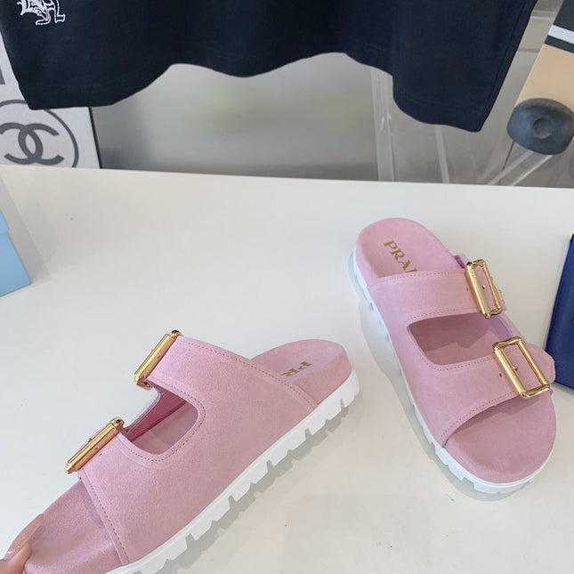 PRA STRAP SLIDES SANDALS PASTEL PINK SUEDE