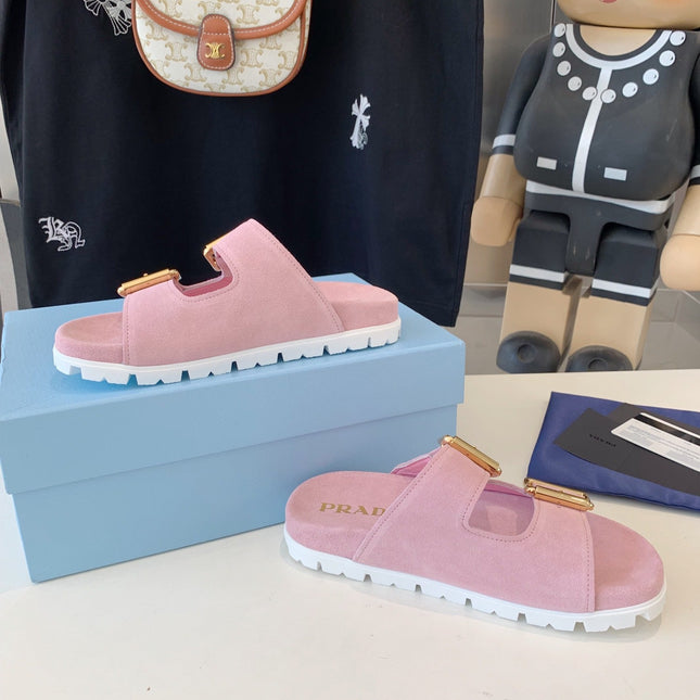 PRA STRAP SLIDES SANDALS PASTEL PINK SUEDE