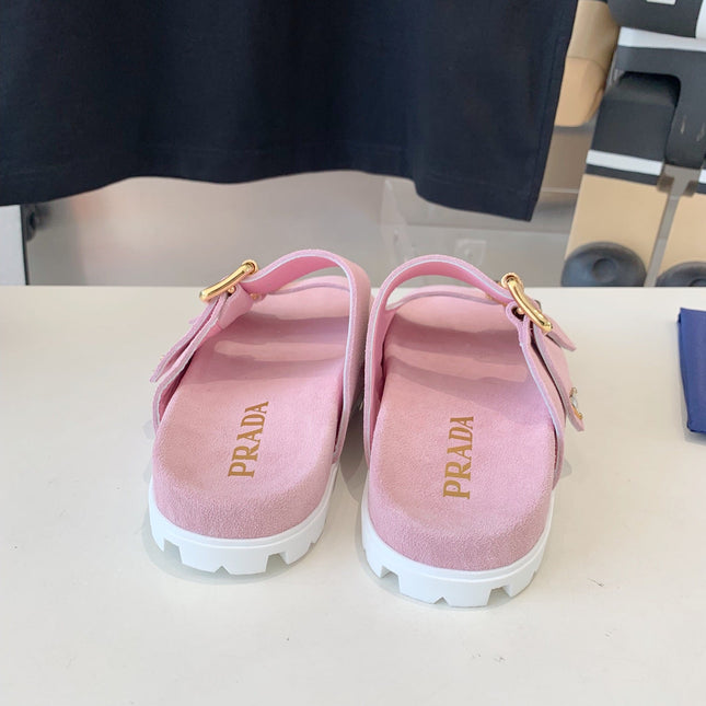 PRA STRAP SLIDES SANDALS PASTEL PINK SUEDE