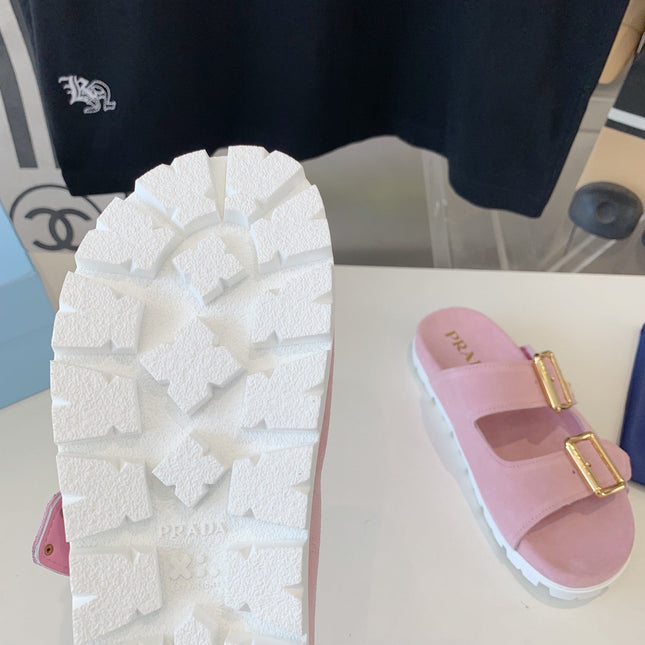 PRA STRAP SLIDES SANDALS PASTEL PINK SUEDE