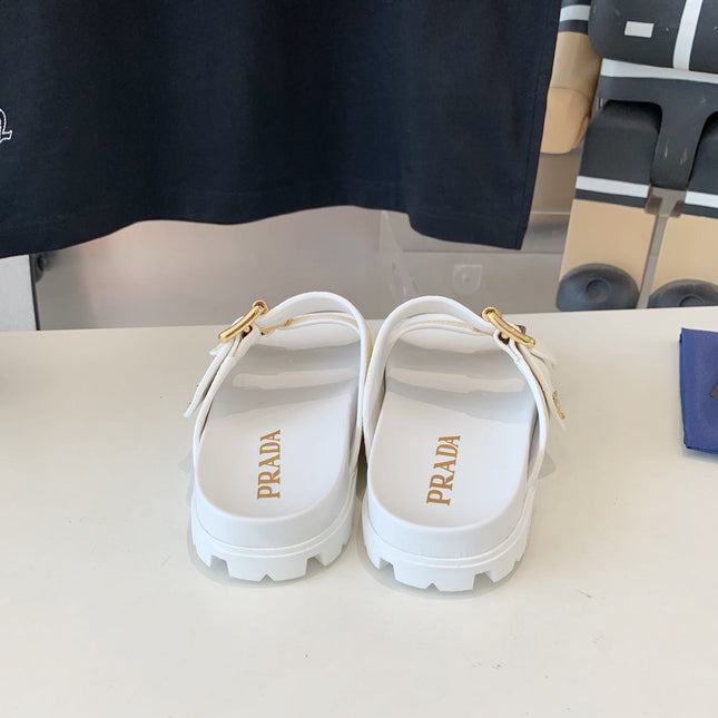 PRA STRAP SLIDES SANDALS WHITE LAMBSKIN