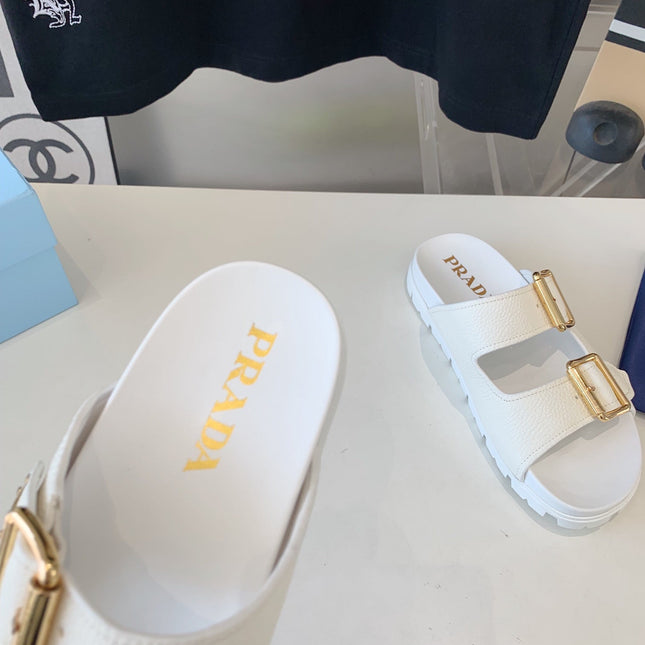 PRA STRAP SLIDES SANDALS WHITE LAMBSKIN