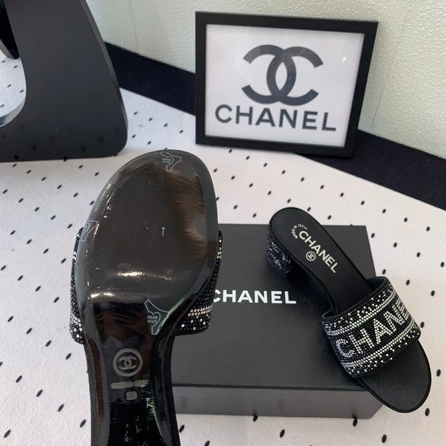 CC RHINESTONE LETTER HIGH HEELS BLACK AND WHITE LAMBSKIN