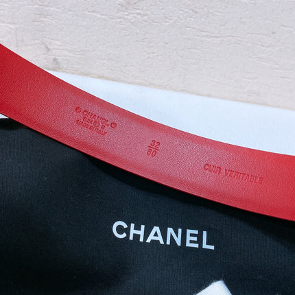 CC BELT 30 MM IN CHERRY RED CALFSKIN WITH COLORFUL RHINSTONES METAL LOGO