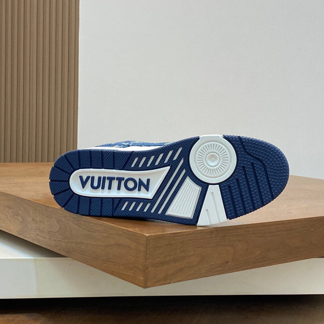 AIR TRAINER IN COBALT BLUE MIX WHITE CALFSKIN