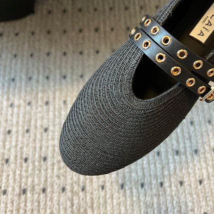 ALAIA MARY JANE SHOES IN BLACK ZP CUSTOM STRAW AND DENIM