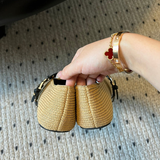 ALAIA MARY JANE SHOES IN BEIGE ZP CUSTOM STRAW AND DENIM