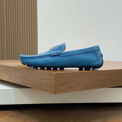 LV LOAFER IN ELECTRIC BLUE WRINKLE CALFSKIN WITH SILVER LOGO