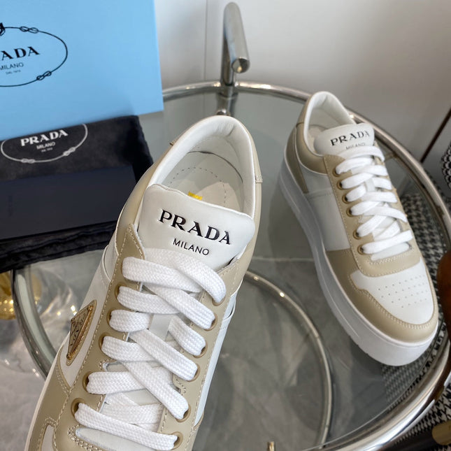 PRA DOWNTOWN THICK-SOLE SNEAKERS WHITE AND BEIGE CALFSKIN