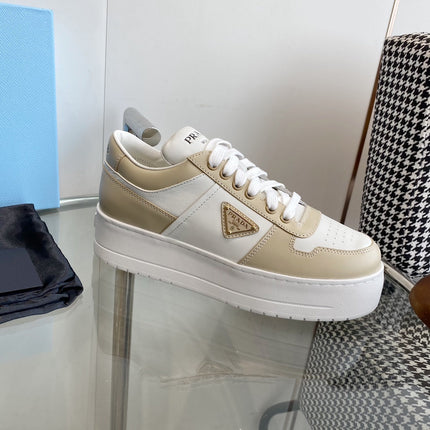 PRA DOWNTOWN THICK-SOLE SNEAKERS WHITE AND BEIGE CALFSKIN