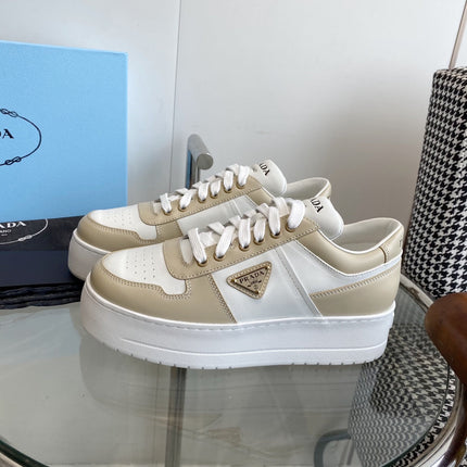 PRA DOWNTOWN THICK-SOLE SNEAKERS WHITE AND BEIGE CALFSKIN
