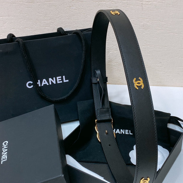 CC BELT 30MM IN BLACK SMOOTH CALFSKIN GOLD MIX BLACK HARDWARE